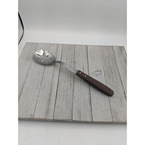 Vintage Slotted Holes Spoon Strainer Stainless Steel Wood Handle 12"